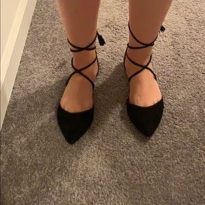 Halogen black suede Oliver ankle wrap flat